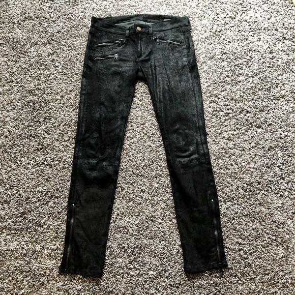 Rag & Bone Lamb Leather Jeans 26 Black Suede Zipper Pockets & Ankles Skinny - Picture 3 of 13